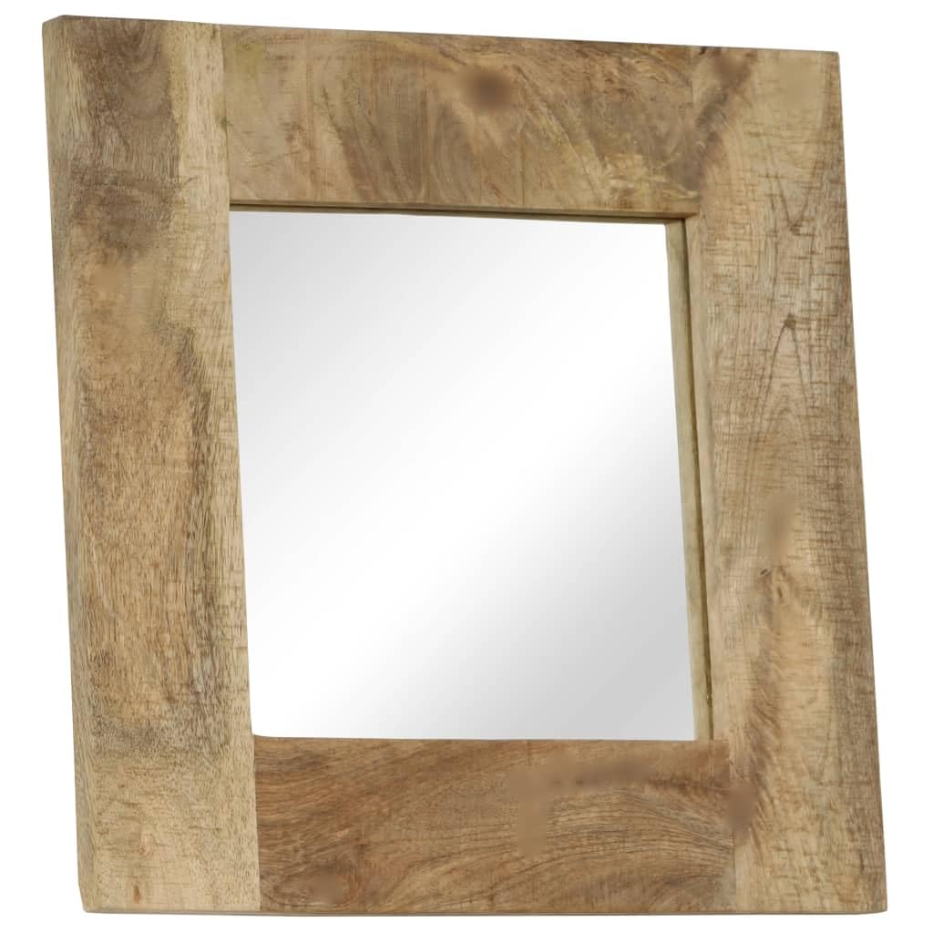 Spiegel Mangoholz massiv 50 x 50 cm mit Rahmen, Wandmontage für Flur Bad Schlafzimmer Wohnzimmer, Vintage Deko Kosmetik Schmink Ganzkörper Styling Makeup Rasur