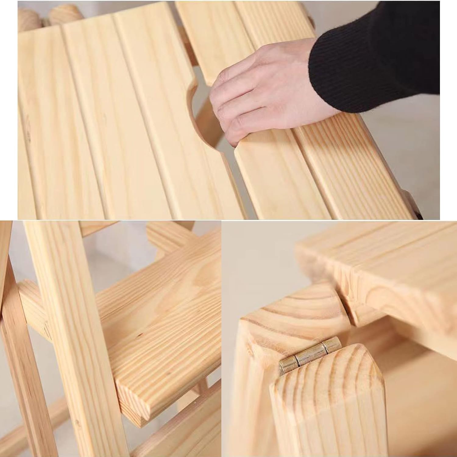 Natural Solid Wood Folding Stair Stool Space Saving 2 Step Ladder for Home Kitchen Office Lightweight Portable Easy to Store Design