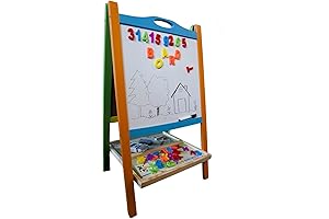Double Sided Kids Wooden Easel with Magnetic Whiteboard for Toddlers