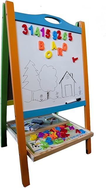 Double Sided Magnetic Whiteboard Chalkboard Painting Easel for Children and Toddlers. No Assembly Required. Art Supplies
