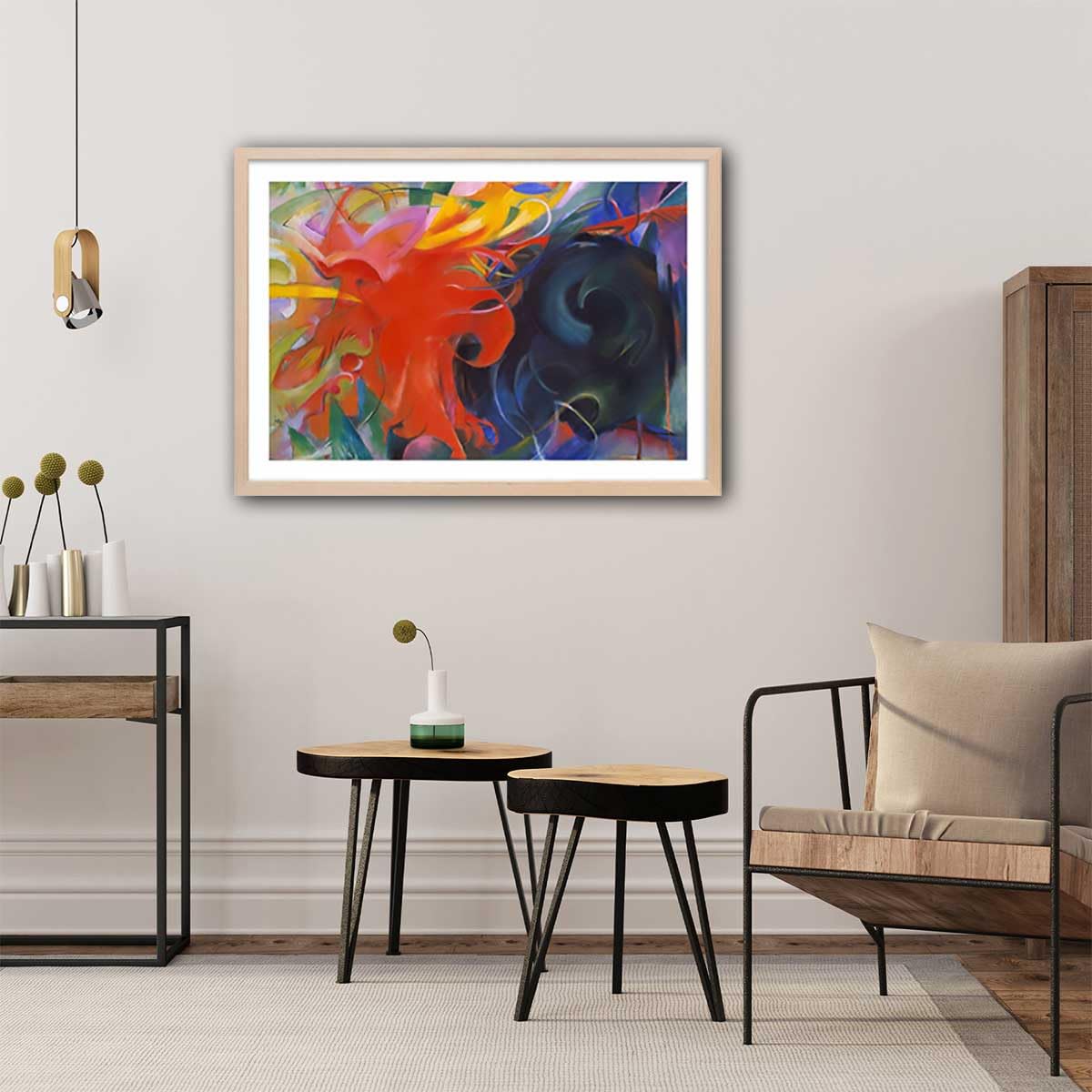 Fighting Forms- por Franz Marc – Póster en Francia – Marco de madera 90 x 60 cm