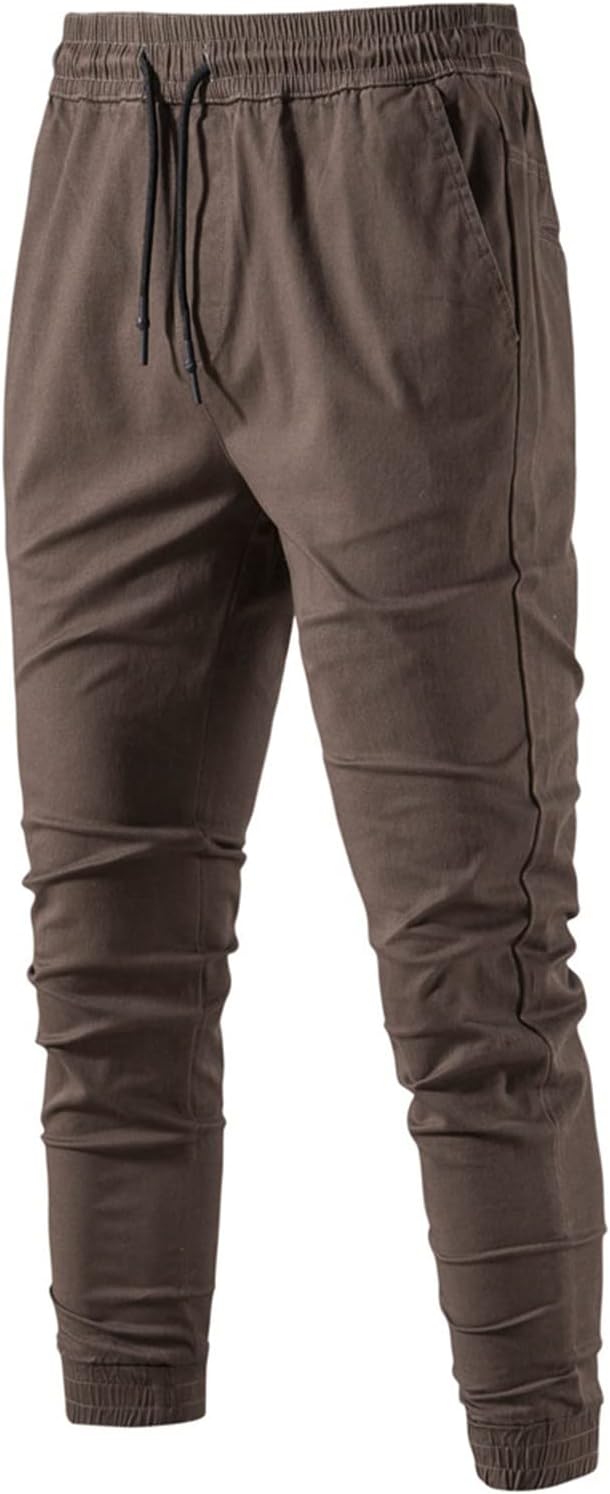 Men's Casual Cargo Joggers Slim Fit Tapered Leg Drawstring Gym Workout Running Sweatpants with Side Pockets