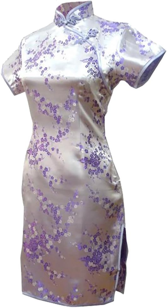 7FairyVTG Women's Lilac Floral Mini Chinese Evening Dress Cheongsam