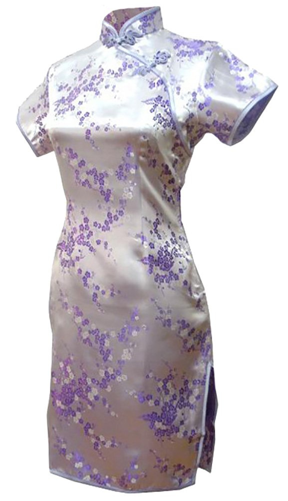 7FairyVTG Women's Lilac Floral Mini Chinese Evening Dress Cheongsam