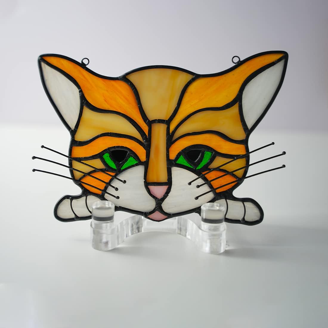BOXCASA Cat Memorial Gift Stained Glass Window Hangings,Orange Cat Decor Suncatcher Pet Loss Sympathy Gift for Women Mom,Pet Memorial Gifts for Cats Lovers,Cats Portrait