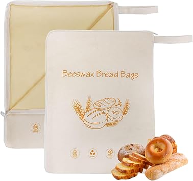 1 Pack Beeswax Bread Bags for Sourdough,Reusable Organic Linen Beeswax Bread Bag for Homemade Sourdough 17 x 13 Inches Food Storage Cloth Bag Freezer-Friendly & Freshness Preservation | Zipper design