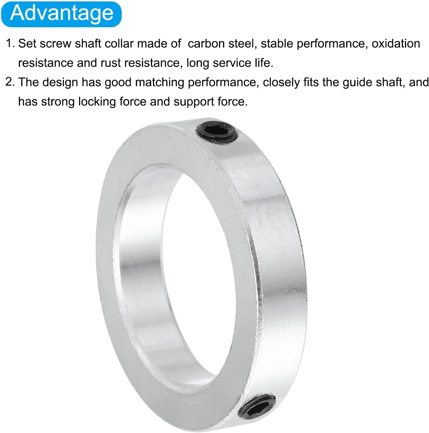 MECCANIXITY Shaft Collar 2.2 Inch Bore Zinc Plated Carbon Steel Set Screw Style Clamping Collars Silver 1 Pcs