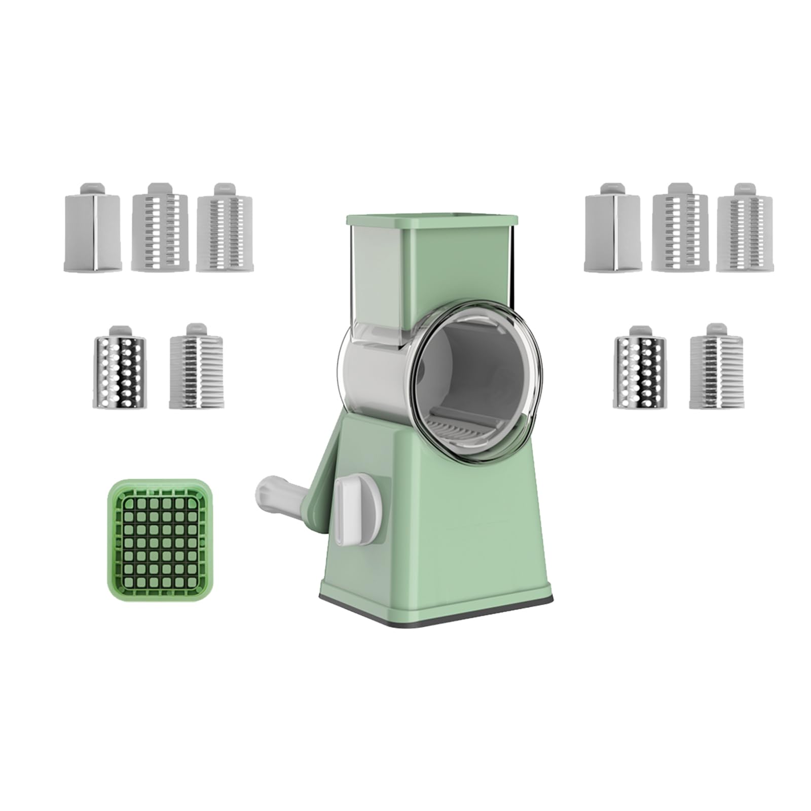 Elnwnnkc Green Ergonomic Hand Crank Grater With Multiple Nonslip Suction Base Vegetable Slicers For Efficient Food Preparation Rotary Cheese Grater
