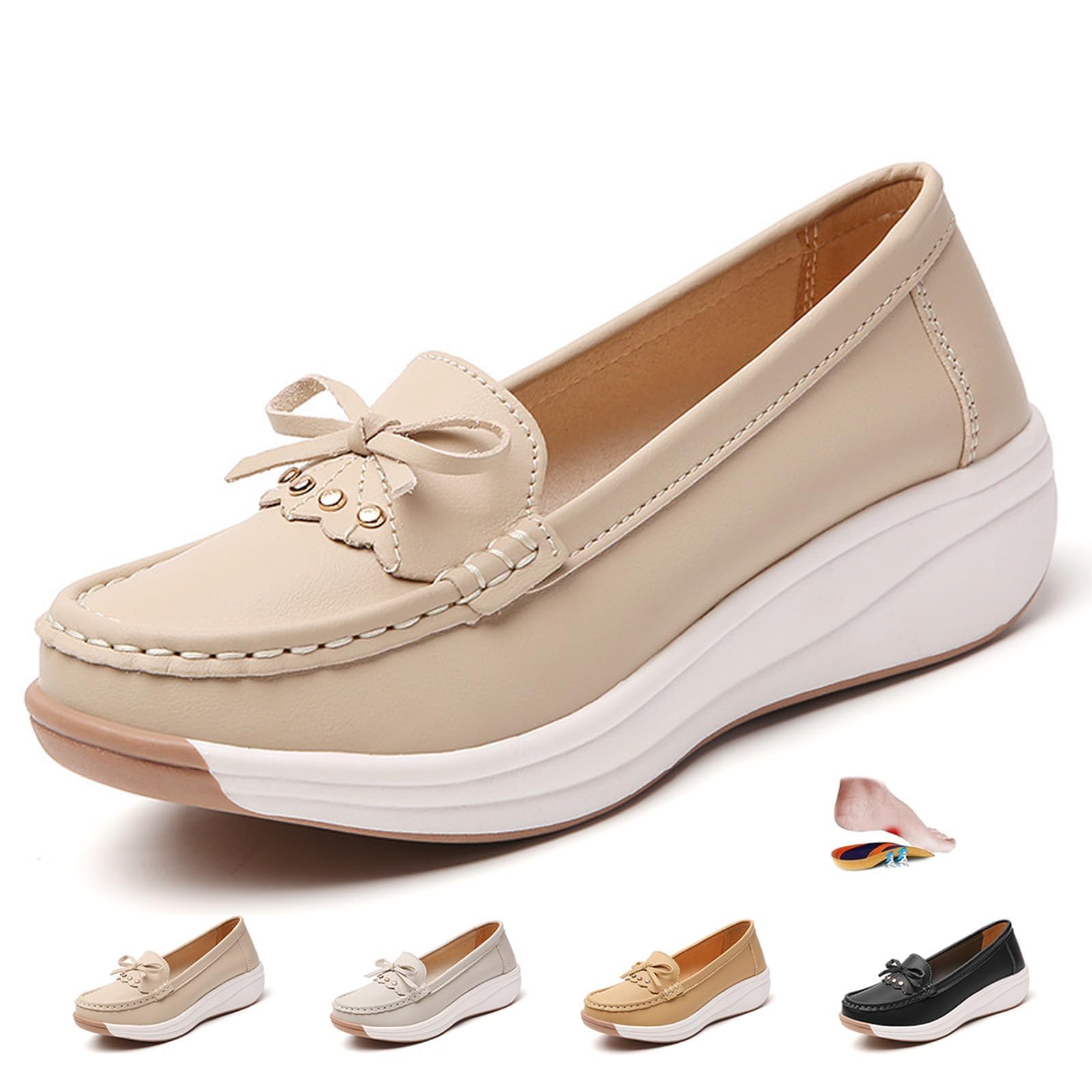 Mocasines ortopédicos de plataforma para mujer con cadena, zapatos ortopédicos para caminar para mujer, mocasines de plataforma sin cordones, mocasines clásicos