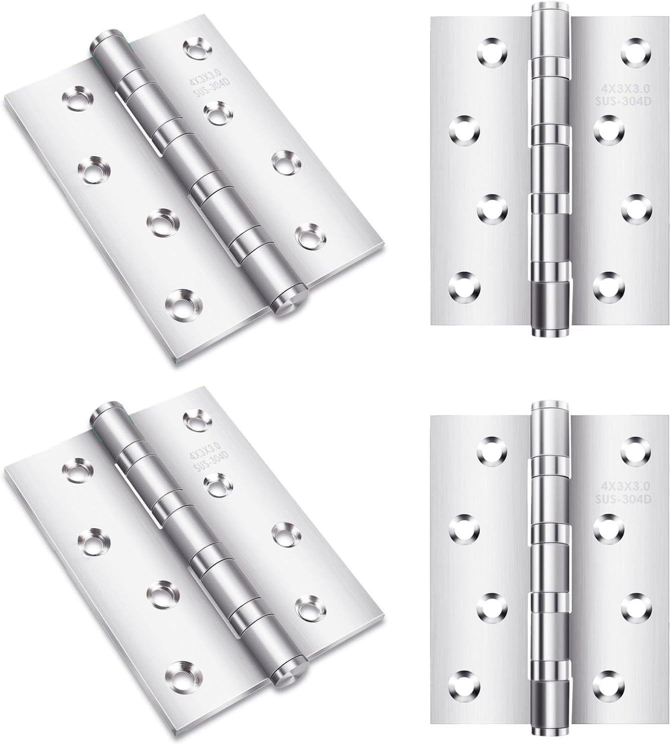 304 cerniere in acciaio inox, 4 pezzi, cerniera pieghevole in acciaio inox, 75 x 100 mm, cerniera per porta ad alte prestazioni con 32 viti, può essere utilizzata in interni ed esterni di porte