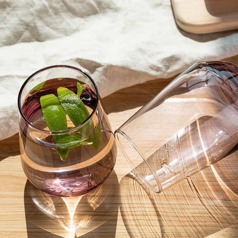 Image of Pink Water and Juice Glasses Drinking Glasses, Highball Lead-Free Glasses, Tumblers for Water, Juice, Beer, Cocktail and Mixed Drinks - Pieces, Transparent (TR-39, 2 Count)