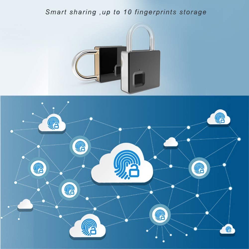 Fingerprint Lucchetto Smart Smartless Security Security Locker Lock Gym Lock IP65 Anti-FECT Anti-Furto Ricaricabile per l'armadietto Scolastico, Palestra, Porta, armadietto, Valigia, Zaino