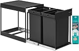 SONGMICS Kitchen Bin for Recycling and Waste, Built-in Rubbish Bin for Cabinet, 2 x 5.3 Gallon (20 L) Double Compartments, Smooth Pull-Out Design, Steel Frame, ABS Lid, Ink Black LTB951B01 - 1