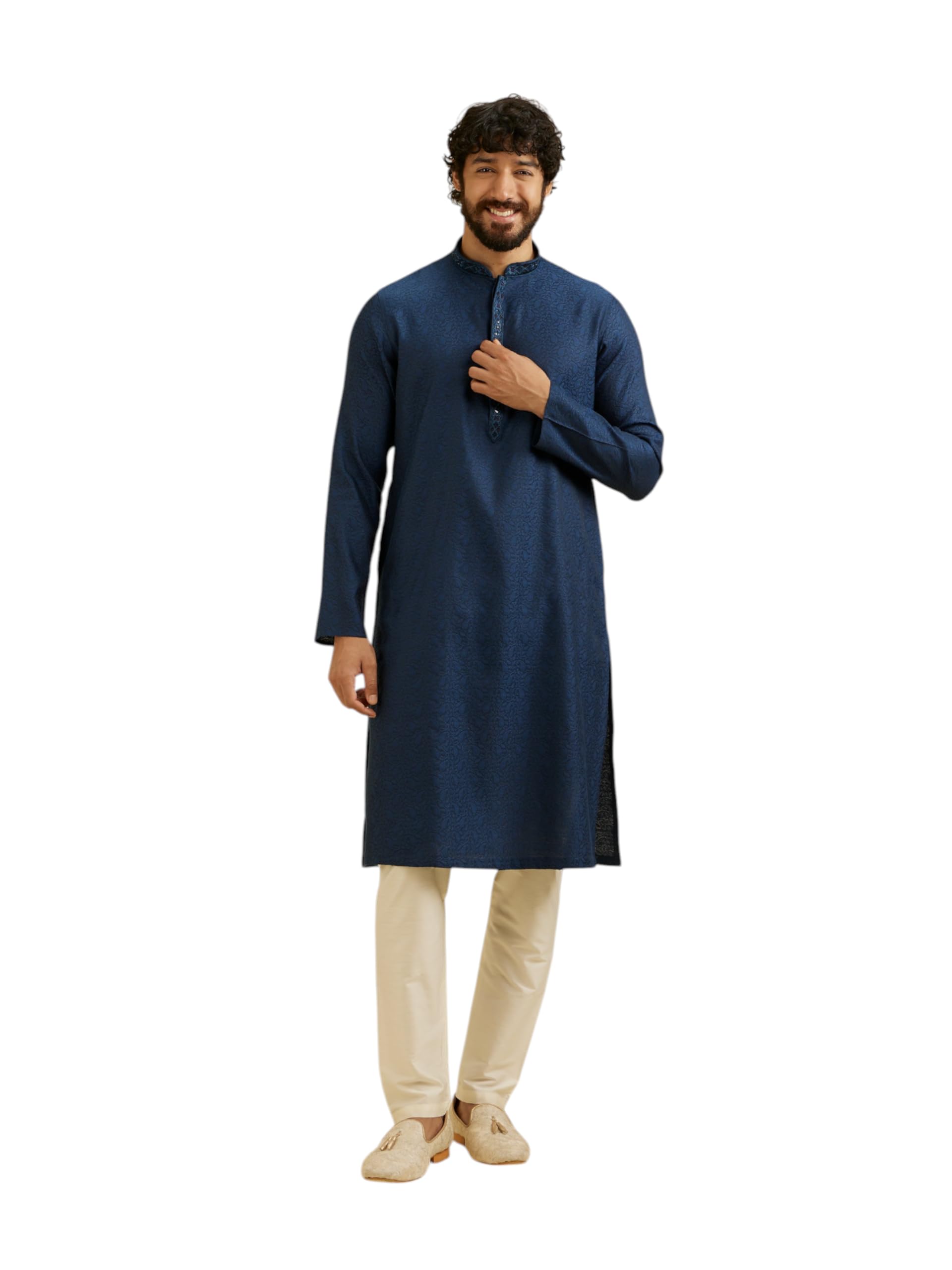 manyavar Men's Blended Viscose Self Design Kurta Set (2pcs)-picture-18