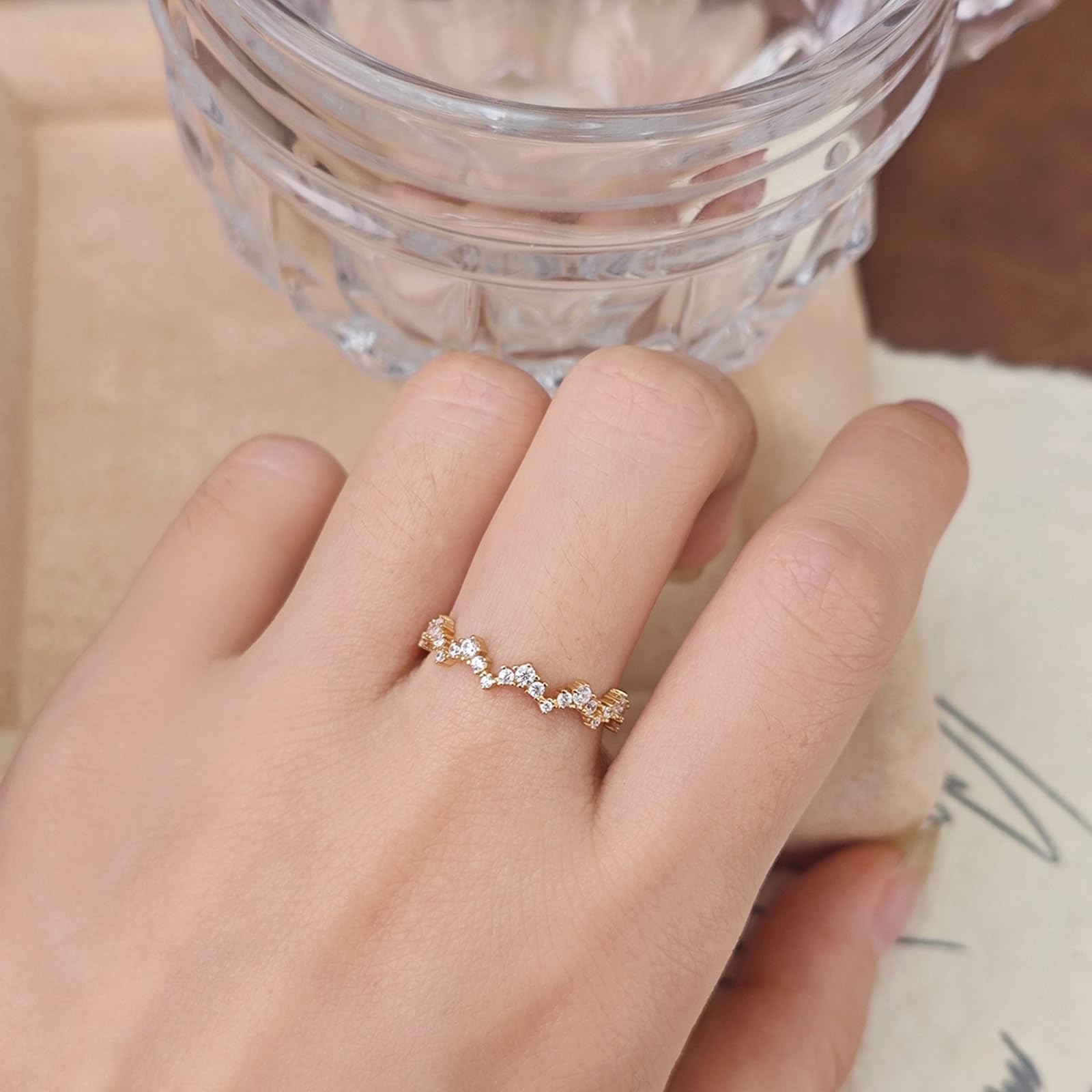 Anillos de boda de oro Au 375/585/750 con moissanita, forma de onda fina