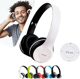 Fone de Ouvido Bluetooth P47 Sem Fio com Microfone, Headphone Dobrável com Rádio FM, Suporte Cartão SD, Bateria Recarregável, Compatível com Android, iPhone e PC