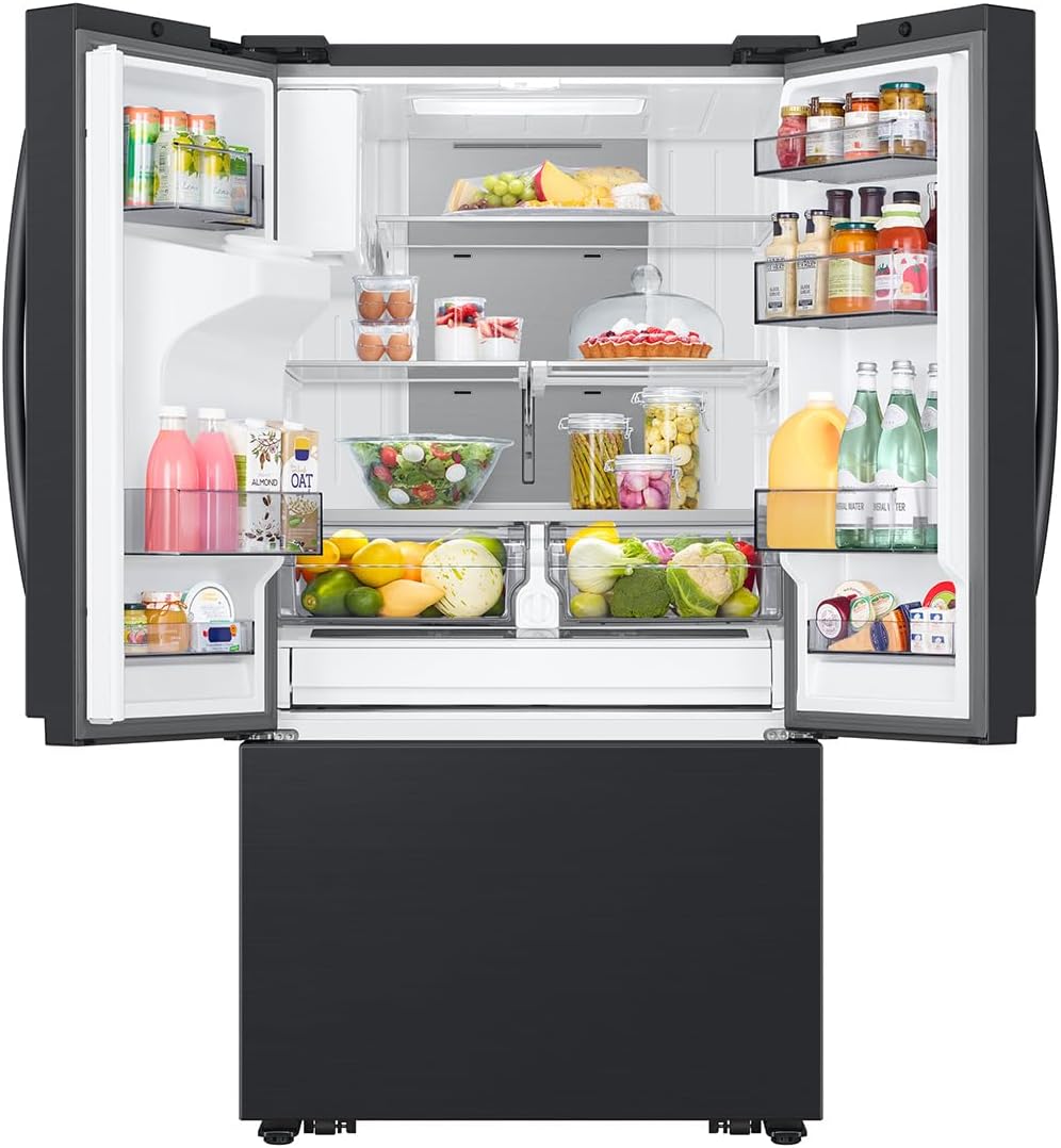 Samsung 31 Cu.Ft. Mega Capacity 3-Door French Door Refrigerator with Four Types of Ice, Matte Black Steel, RF32CG5400MTAA