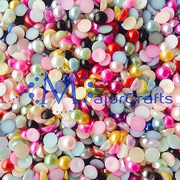 MajorCrafts 2000pcs 4mm Flat Back Half Round Resin Pearls Arts and Crafts Gems Random Mixed Colours C00
