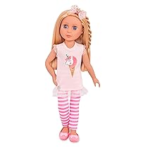B. toys Glitter Girls – Pizzo – Bambola fashion da 14 pollici – Capelli biondi e occhi viola – Braccia e gambe componibili – Tenue de mode pour la crème glacée unicorno – 3 anni +