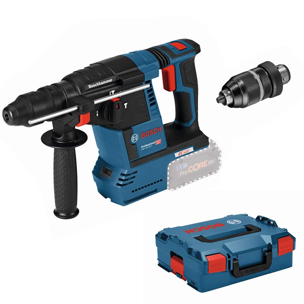Bosch Professional 18V System GBH 18V-26 F cordless rotary hammer (excluding batteries and charger, incl. auxiliary handle, depth stop, machine cloth, SDS plus quick-change chuck, in L-BOXX)