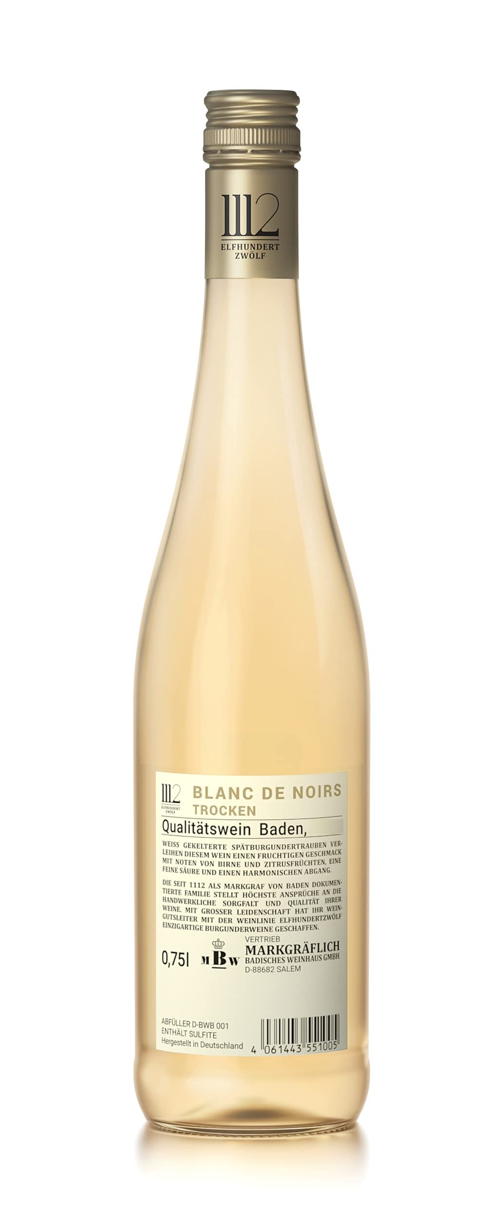 1112 Blanc de Noirs Trocken – Weißwein der Marke Elfhundertzwölf aus Baden (6 x 0,75 l)