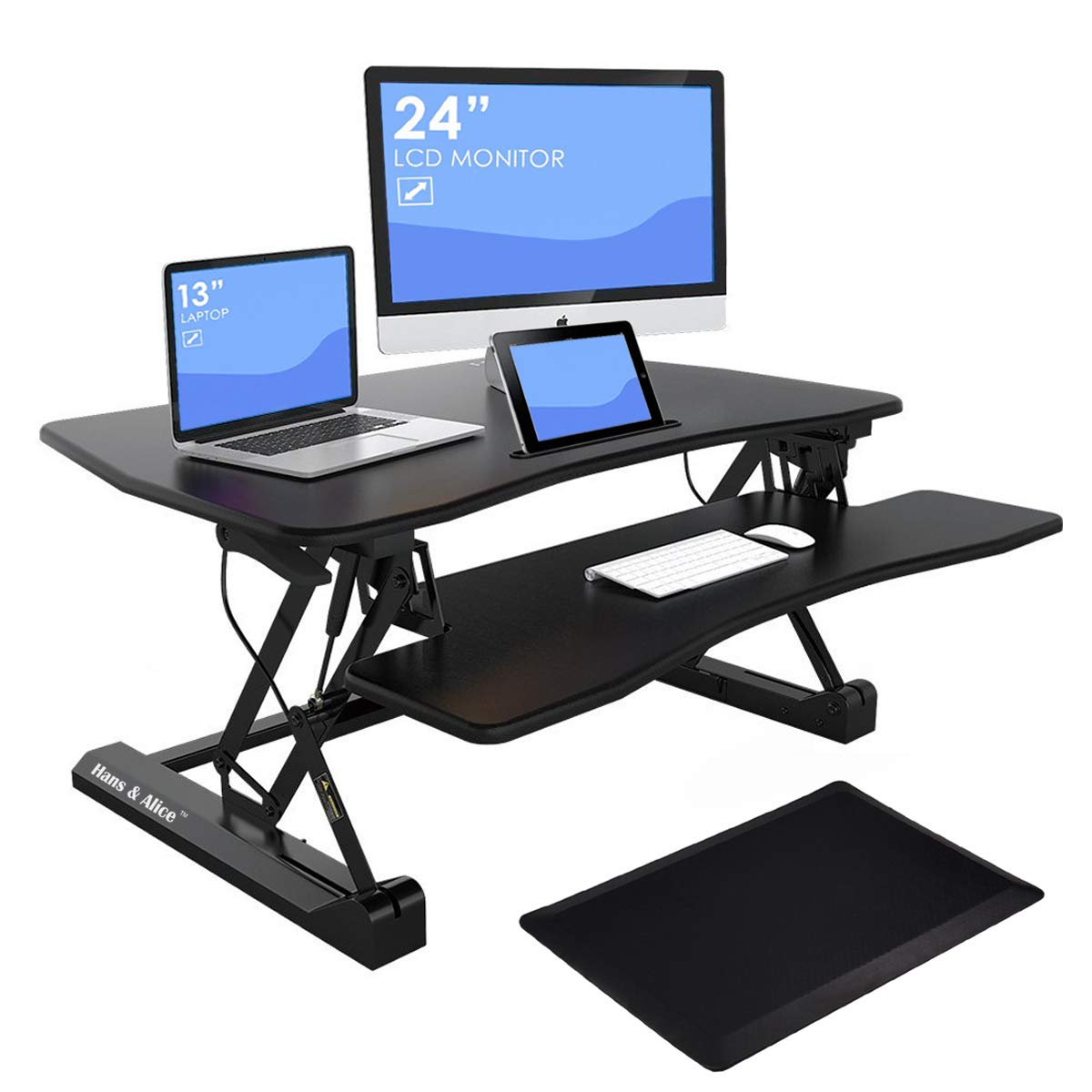 Hans & Alice Standing Desk 36 inch Wide Adjustable Height, Converter Desk for Laptop Quick Sit to Stand Tabletop Dual Monitor Riser