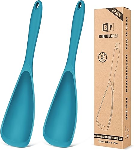 Vista 9 de Paquete de 2 cucharas de cocina para utensilios de cocina antiadherentes, cuchara espátula multifuncional libre de BPA, diseño de una sola pieza