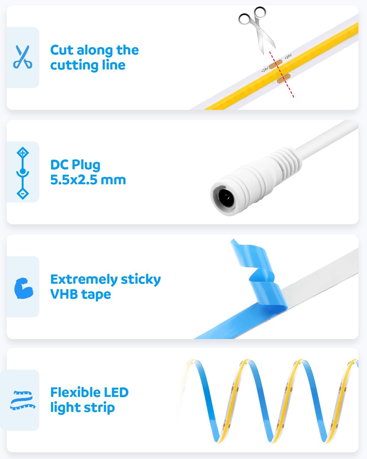 Aclorol COB Led Strip Lights 24V 50FT Led Rope Lights for Bedroom Warm White 3000K 320Leds/m CRI85+ Flexible LED Tape Lighting for Party Home Indoor Decor 15M (Power Supply & LED Dimmer Not Included)…