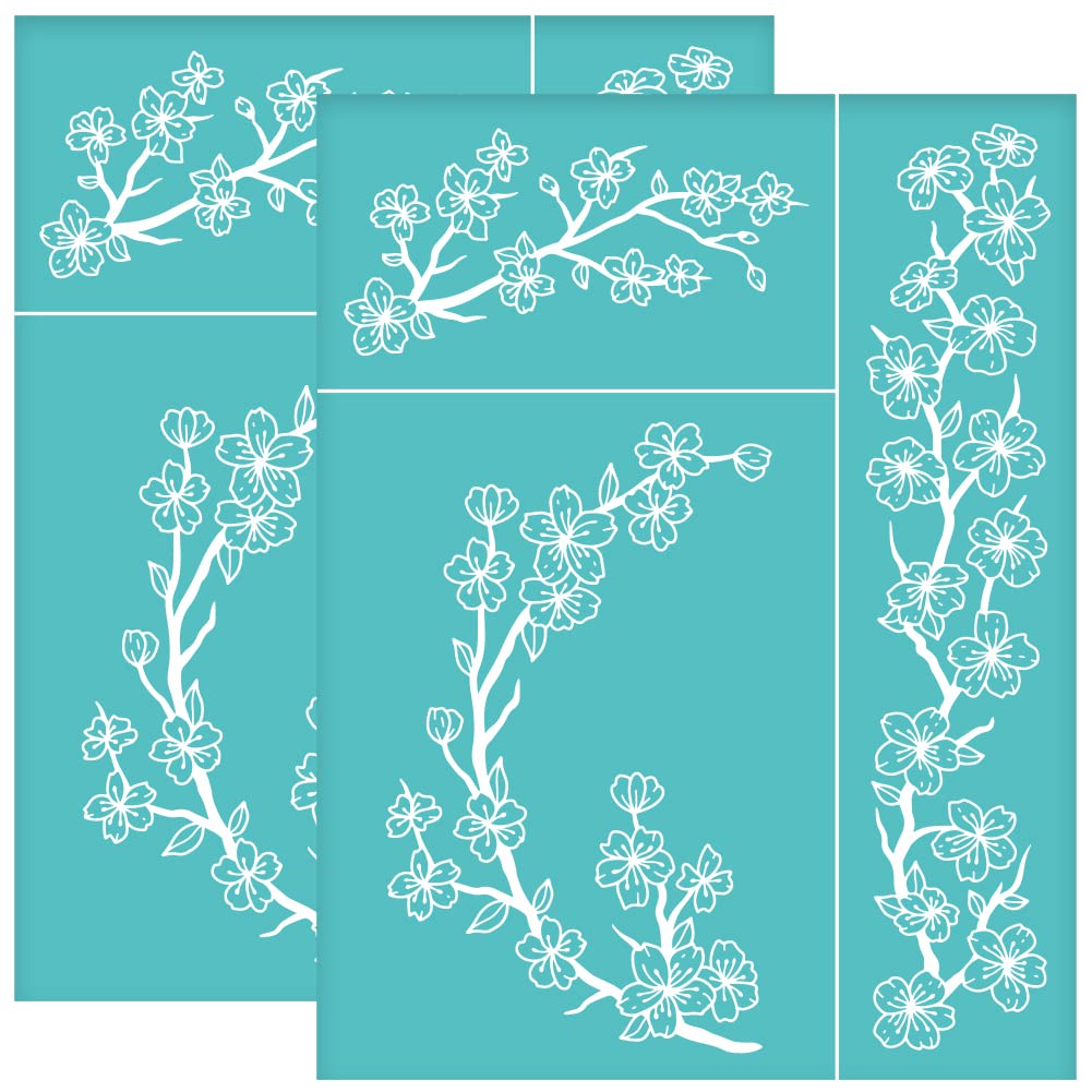 OLYCRAFT 2pcs Sakura Silk Screen Printing Stencils Self-Adhesive Silk Screen Stencils Cherry Blossom Screen Stencils Reusable Mesh Transfers for Painting on Wood T-Shirts Bags - 22x28cm