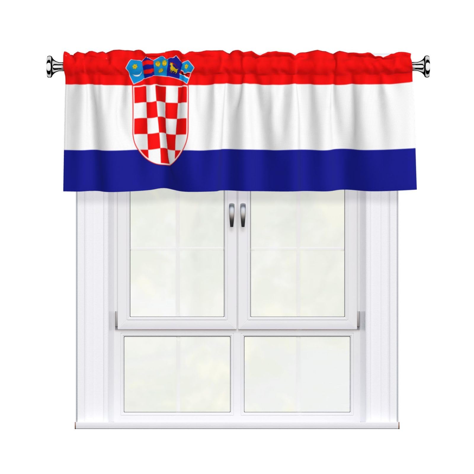 HJFCZH Republic of Croatia flag Prints Curtain Valance 54x18in - Peach Skin Kitchen Window Layer, Filtered Light & Quick-Install Rod Pocket Cover