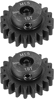 sourcing map Juego de 2 engranajes de acero M1.5 19T de 8 mm, engranajes de motor de eje para vehículos RC, camión, pieza de coche, color negro