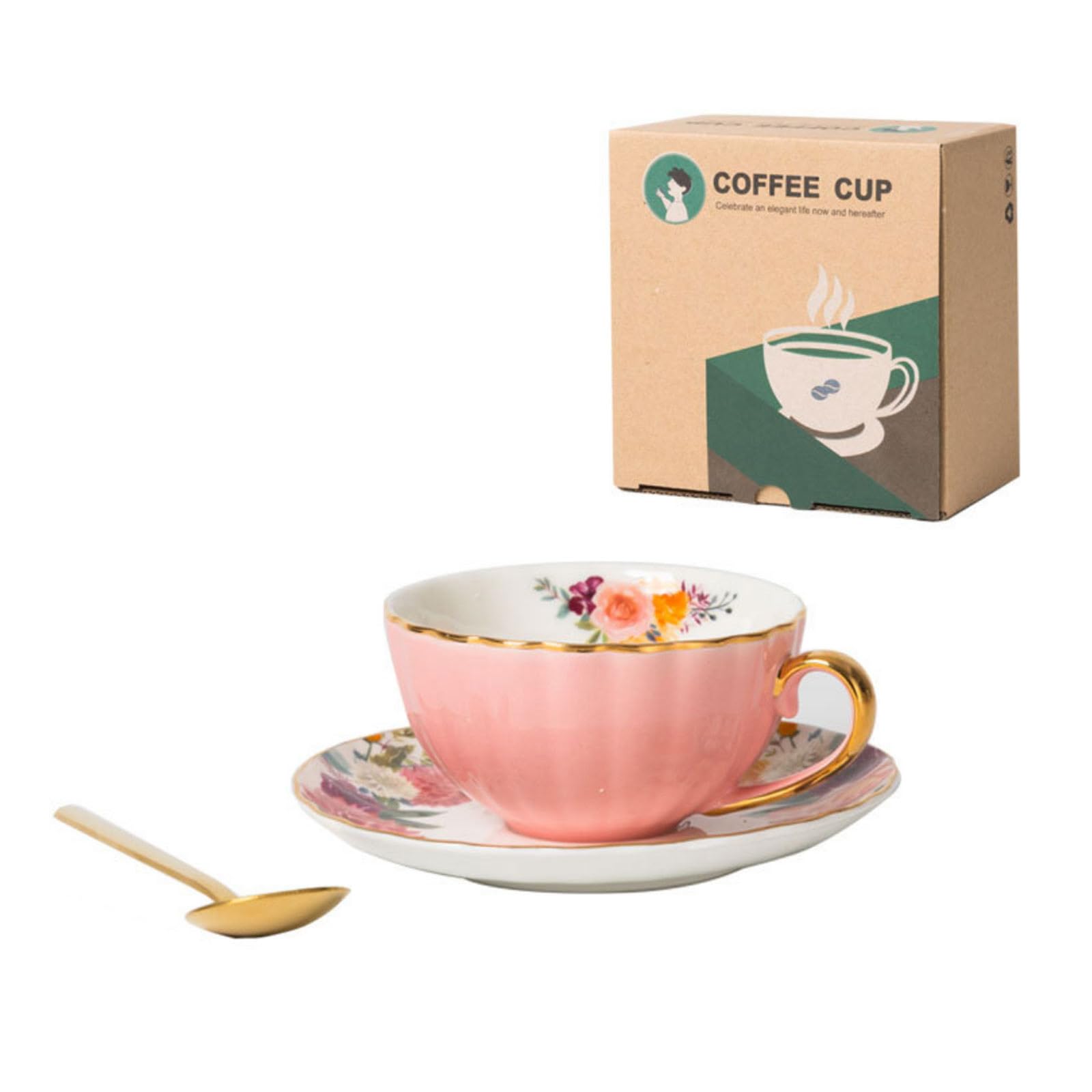 Linvimia Flower Bone China Teas Cup Set Ceramic Teas Cup and Saucer Set with Flower Pattern for and Cafe Use Espressos Cups