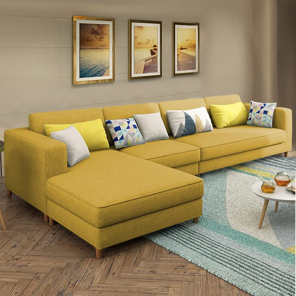 GRAPEWOOD- Jawson LHS 6 Seater L Shape Sofa Set for Living Room (Yellow Fabric) (B0BYVDJCPY) Amazon Price History, Amazon Price Tracker