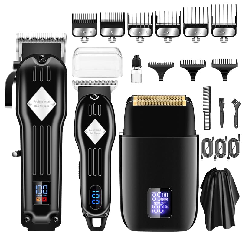 INF Professionelles Haarschneider-Bartschneider-Set, 3 einstellbare Stufen, Intelligenter LED-Bildschirm, Scharfe Klingen aus rostfreiem Stahl, Leistungsstarker Motor