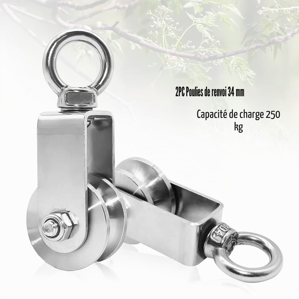 4 Pièces 34mm Poulie avec Roulement à Billes, Poulie de Levage Charge 250 kg, Poulie pour Cable en Acier Inoxydable pour Corde Fitness (4 pièces, 34 mm)