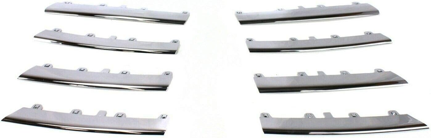 DAT AUTO PARTS Front Grille Trim Molding Insert Kit 8 Piece Set Assembly Replacement for 2005 2006 2007 2008 2009 2010 Volkswagen Jetta Type 5 Silver Chrome Smooth Plastic VW1211100 1KM898653