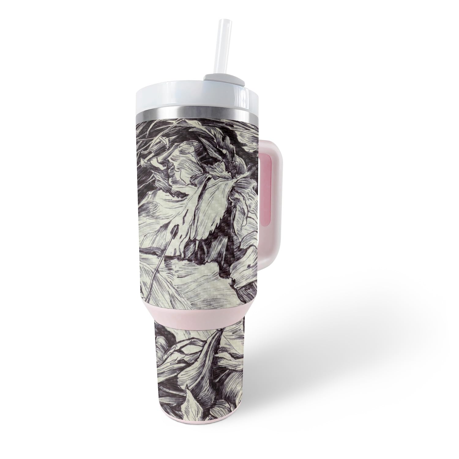 MightySkins Carbon Fiber Skin Compatible with Stanley The Quencher H2.0 FlowState 40 Oz Tumbler - Nest Sketch | Protective, Durable Textured Carbon Fiber Finish | Easy to Apply