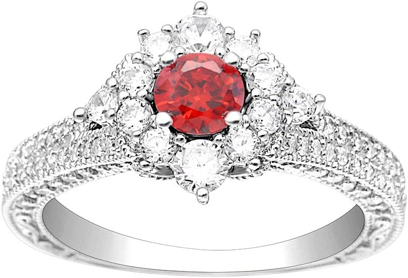 Selina Birthstone Engagement Ring for Women by Ginger Lyne | Sterling Silver Cluster Style Wedding Ring for Her | Clear Red or Purple Cubic Zirconia | Statement or Bridal Jewelry