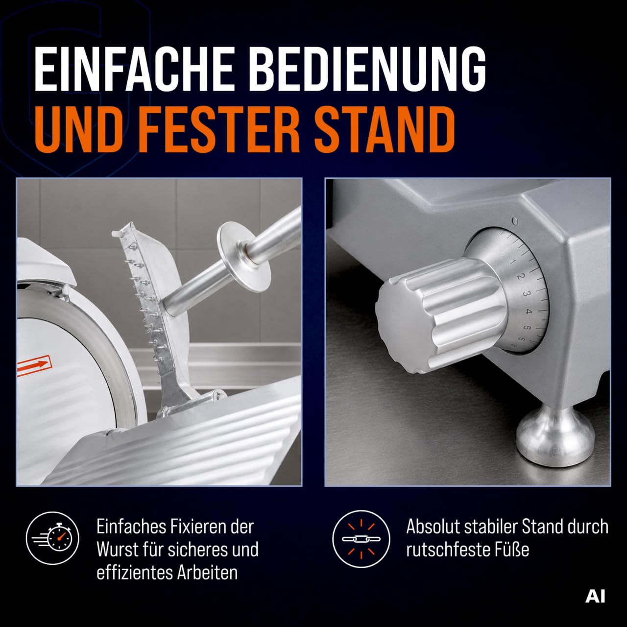 GastroHero Aufschnittmaschine 300 mm, einstellbar, Aluminium ASM300