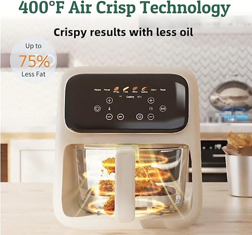 Miniatura 8 de Freidora de aire de vidrio de 4.2 cuartos de galón, sin revestimiento, 8-1 preajustes, cuenco de vidrio TempWare, diseño transparente, apto para