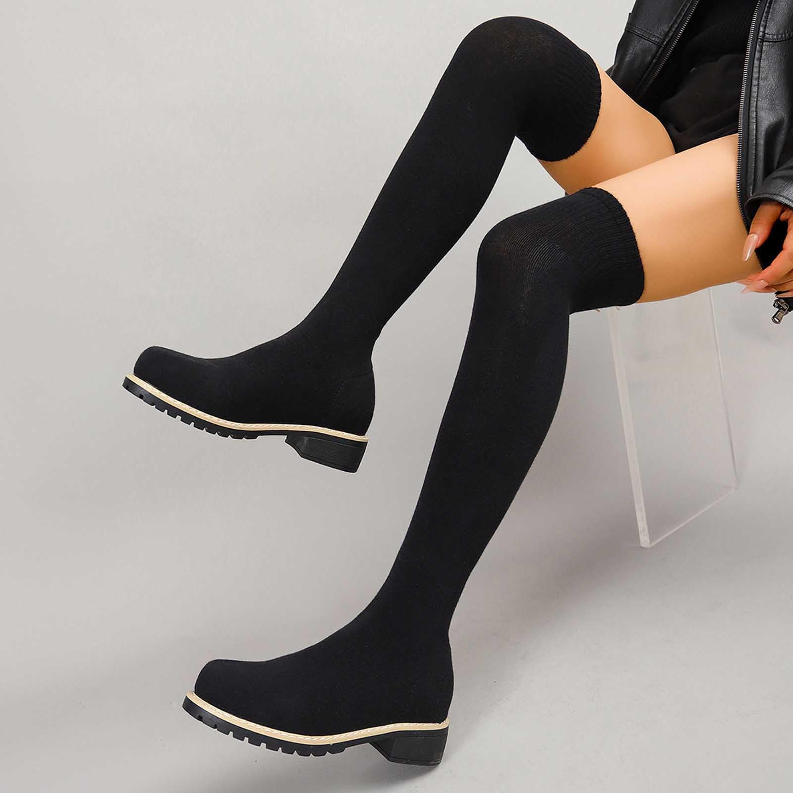 Botas de Invierno Mujer Botas hasta la Rodilla con tacón Grueso y Punta Redonda, Botines Holgados para Caminar cómodamente y un Estilo Elegante para el día a día con diseño sin Cordones.