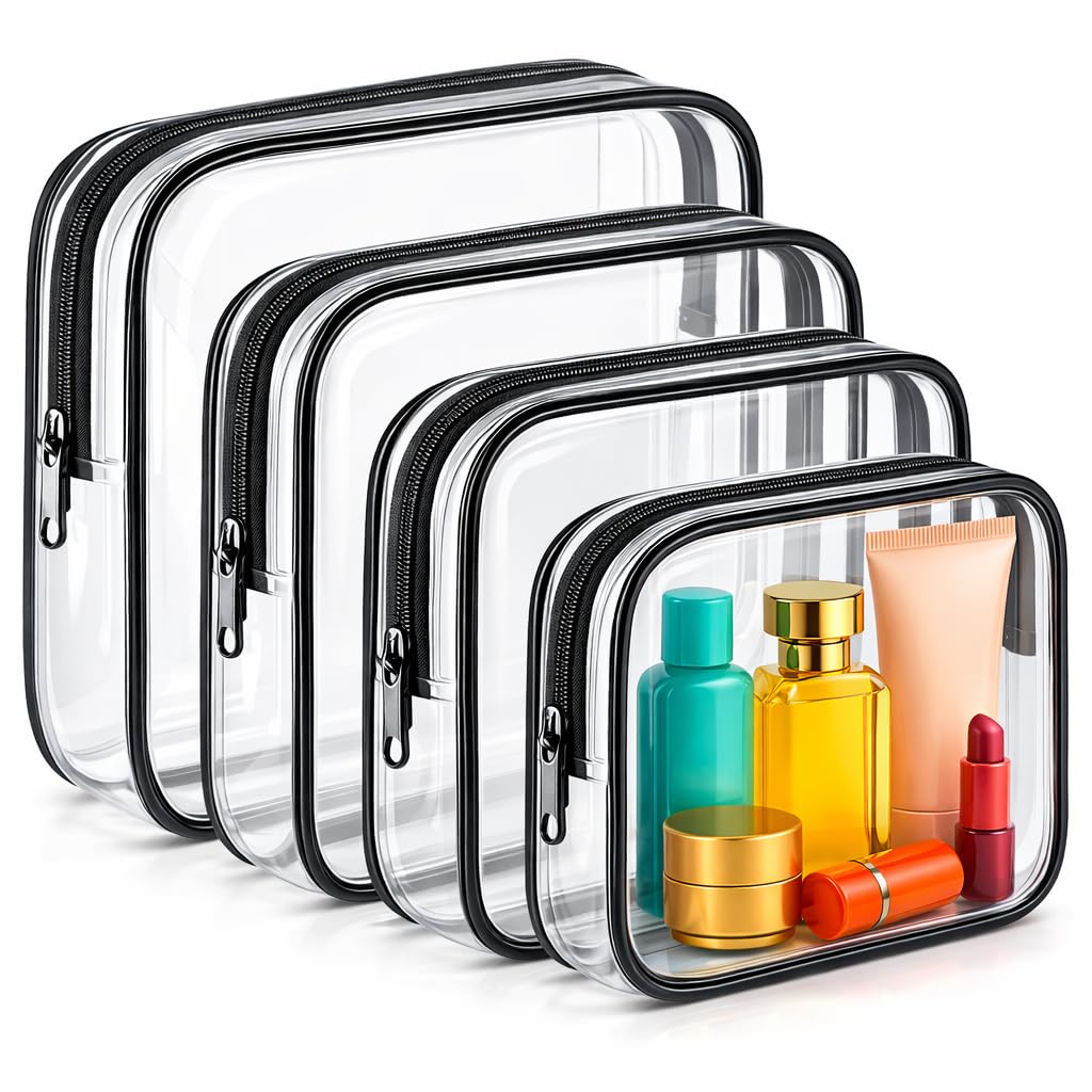 4 sacchetti trasparenti per articoli da toeletta da viaggio, borse impermeabili approvate TSAA, borse cosmetiche trasparenti in PVC, essenziali da viaggio