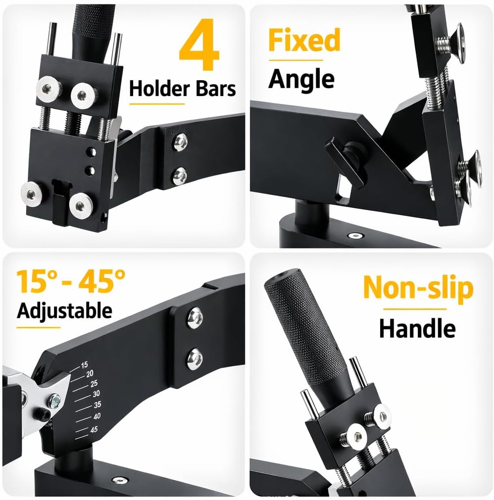 Adjustable Lawn Mower Blade Sharpener Tool 15-45°, Universal Lawn Mower Blade Sharpening Jig for Standard Straight Blades, All-Metal Blade Sharpener for DIY Lawn Mower Maintenance