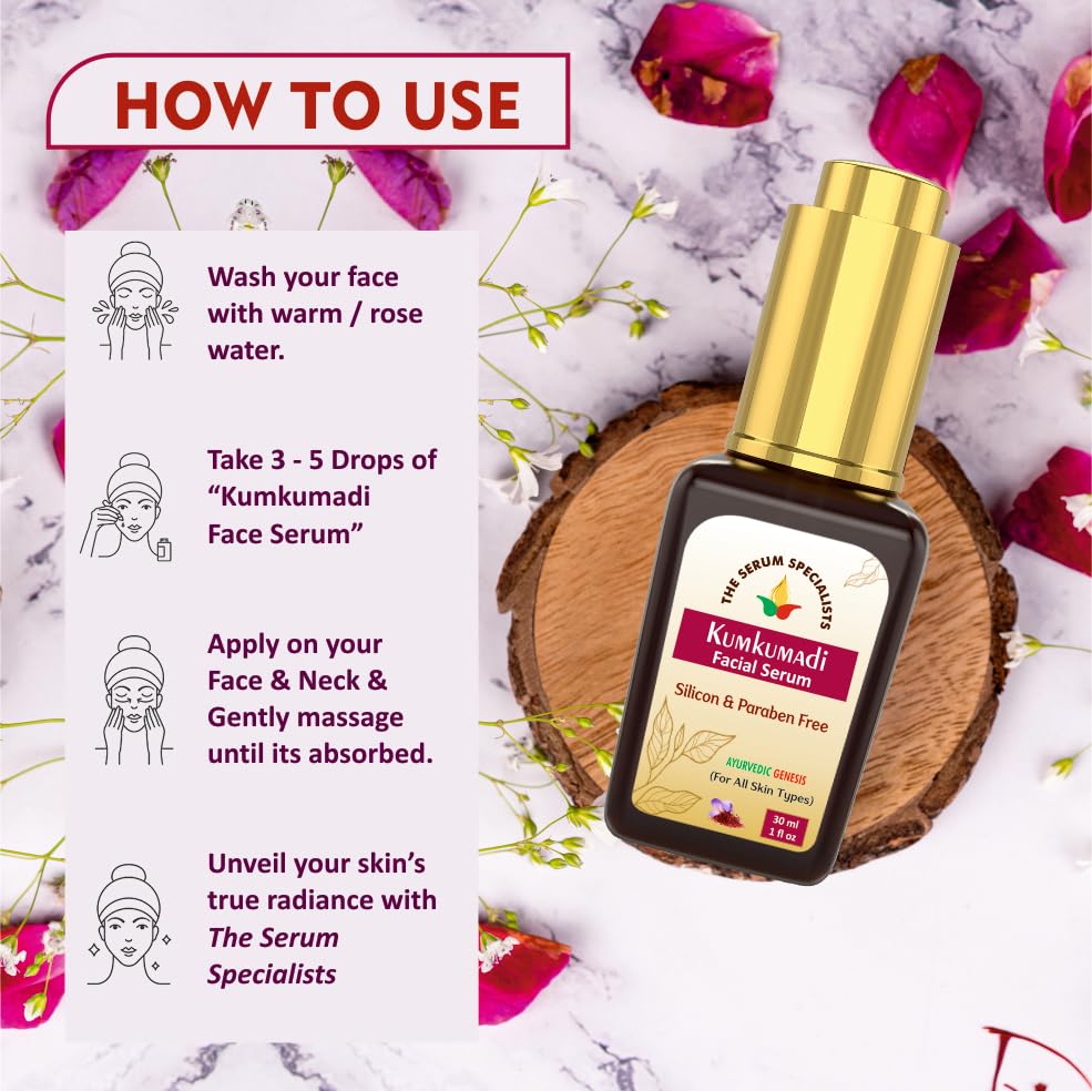 Image of Kumkumadi Face Serum - Brightening & Complexion Enhancing | Saffron Infused | All Skin Types | Paraben Free | 100% Pure from Himalayas - 30ml
