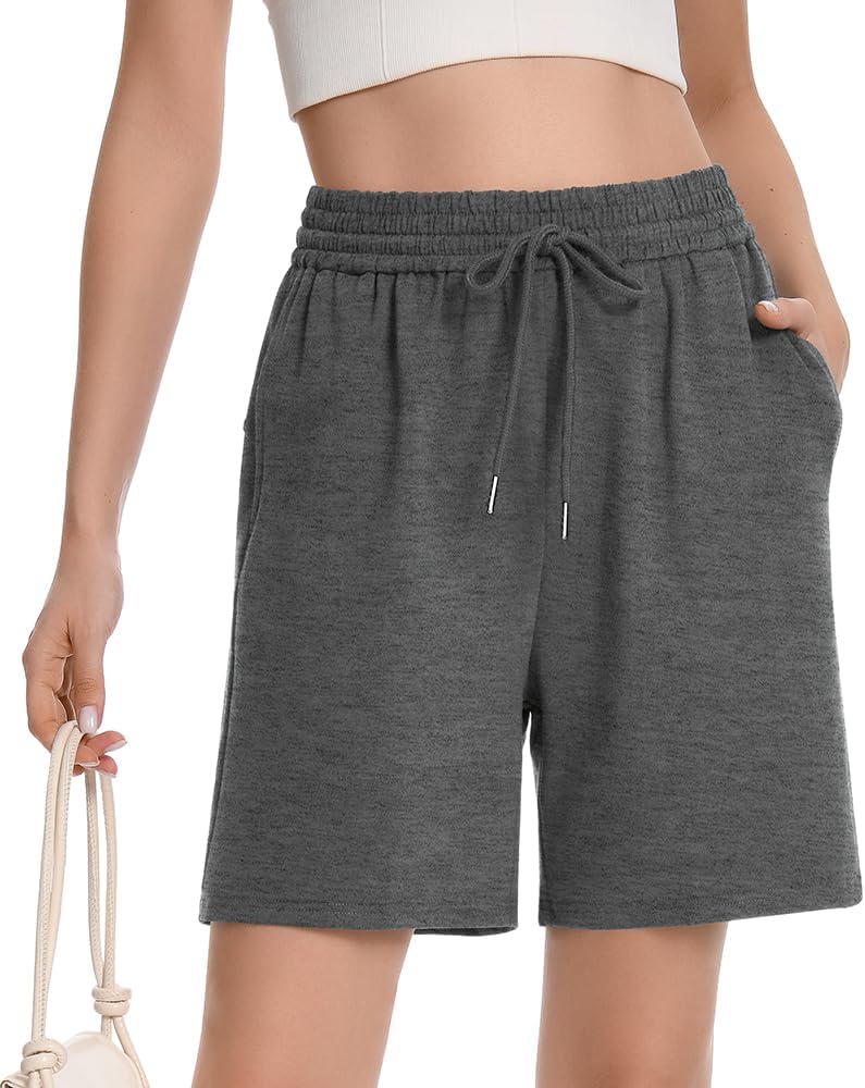 Womens Athletic Sweat Shorts Drawstring High Waisted Short Baggy Lounge Cotton Long Bermuda Shorts with Pockets - Image 2