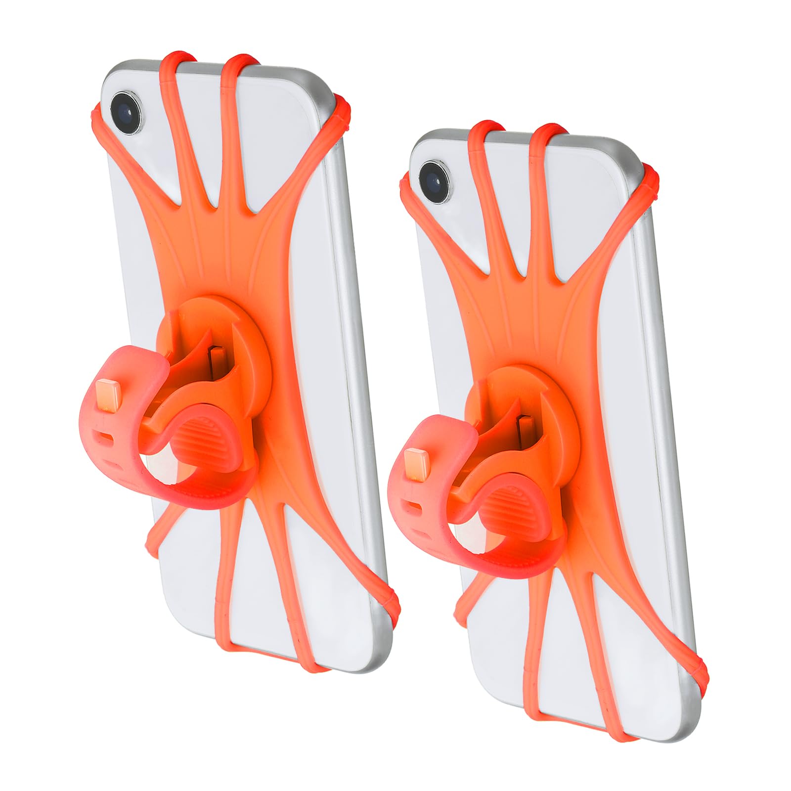 PATIKIL 2Pcs Bike Phone Mount, 360° Rotation Silicone Motorcycle Phone Holder for 3"- 6.5" Phones Adjustable Phone Mount for Motorcycle Bicycle Electric Scooter, Orange