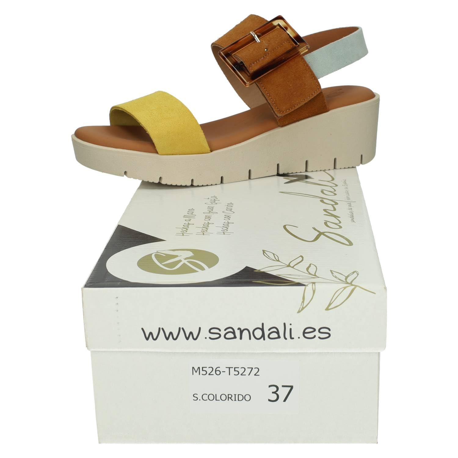 SANDALI M526-T5272 - Piattaforma per ragazze, in pelle, con chiusura adesiva mimetica con fibbia e suola in gel, da donna