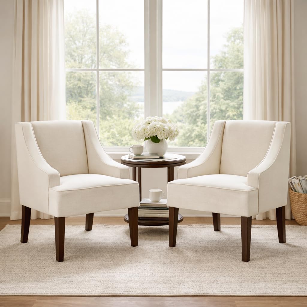 Homepop Upholstered Classic Swoop Arm Accent Chair Home Décor,Warm Ivory