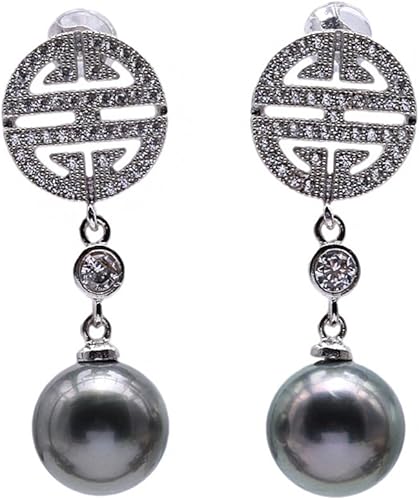Plata de ley jyx 11mm ronda Cultivadas Negro Tahitian Pearl Dangle Earrings
