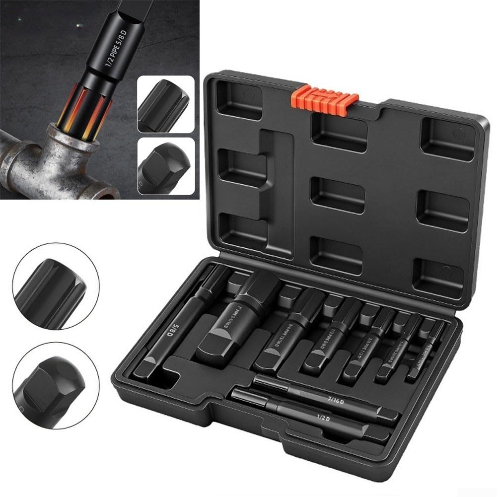 Juego de 9 piezas de extractor de pernos rotos, kit extractor de tubos de acero de aleación de cromo para reparación de fontanería, herramienta de rosca cuadrada para tuberías y accesorios